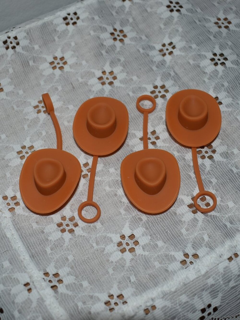 Country Western 4pc Silicone Brown Cowboy Hat Straw Topper Caps